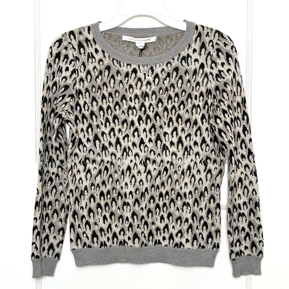 NWT DVF Wool Metallic Leopard Jacquard Knit Slim Fit Crewneck Pullover Sweater S - Picture 2 of 8